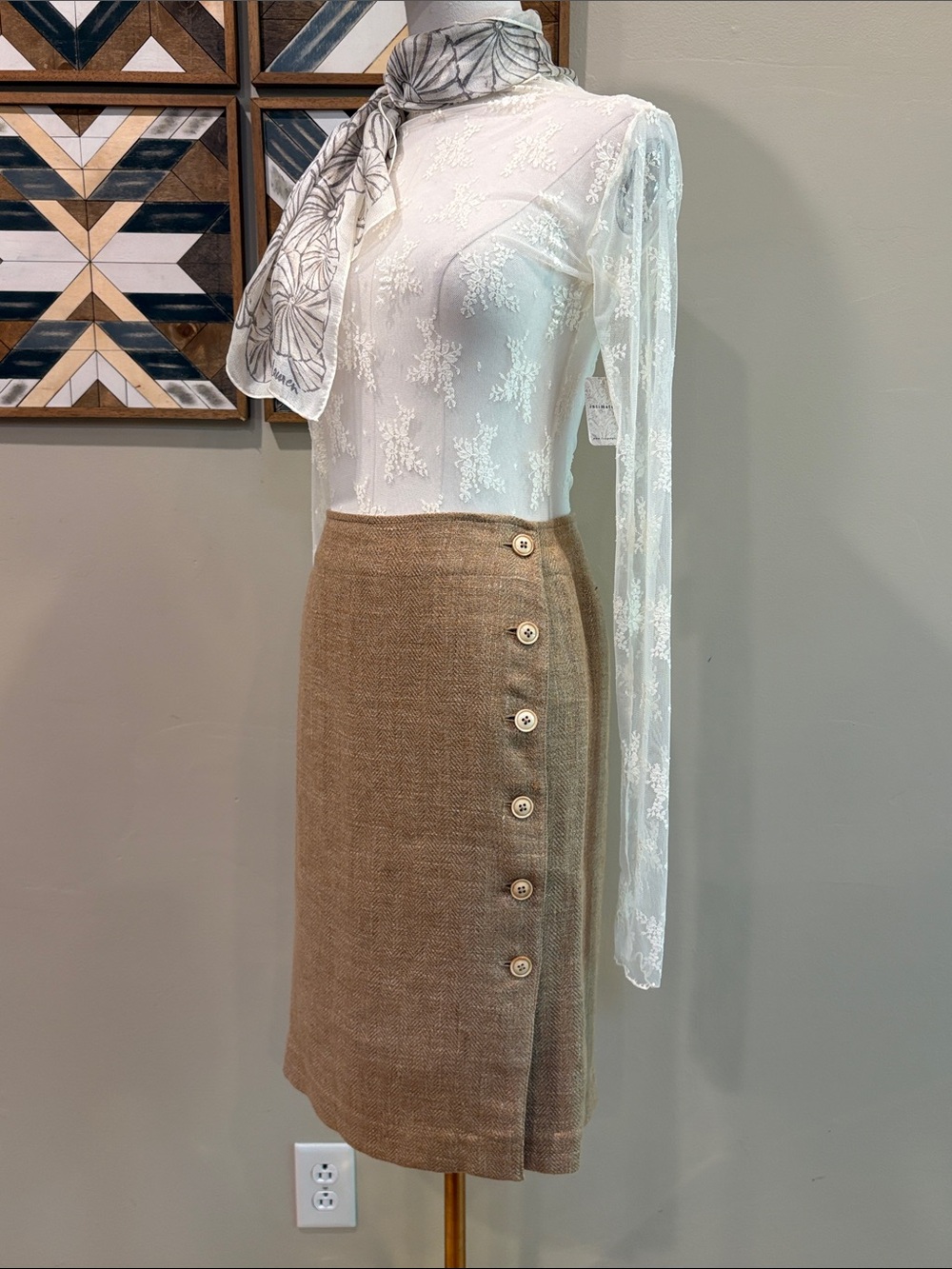 Vintage Ralph Lauren Blue Label Y2K Linen Skirt Button Detail size 6 NWT - Picture 3 of 14